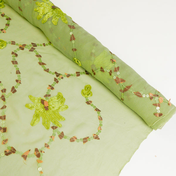 Indian Embroidered Silk Georgette | Key lime (LAST CUT)