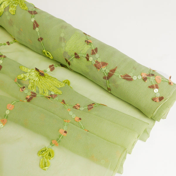 Indian Embroidered Silk Georgette | Key lime (LAST CUT)