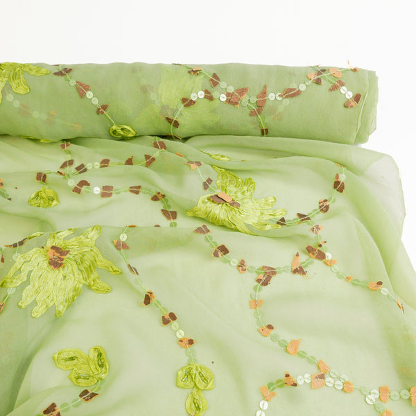Indian Embroidered Silk Georgette | Key lime (LAST CUT)