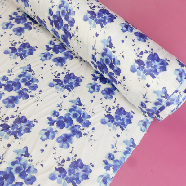 Printed Silk Modal Satin | Blueberry Floral