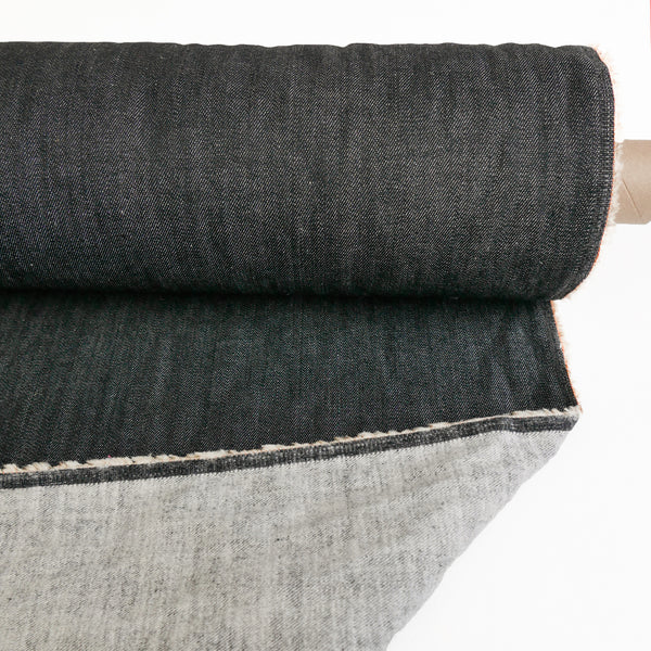 Korean Brushed Back Denim | Washed Black