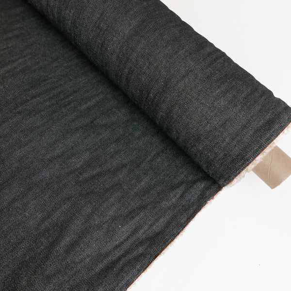 Korean Brushed Back Denim | Washed Black
