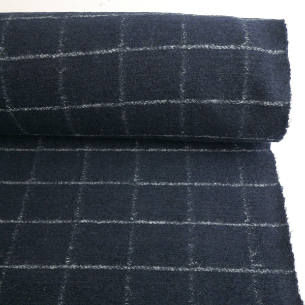 Italian Heavy Knitted Wool - Navy Plaid