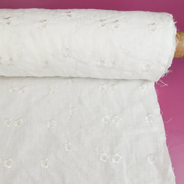 Peony - European Embroidered Linen | Snow