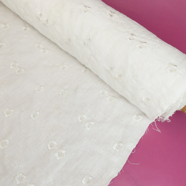 Peony - European Embroidered Linen | Snow