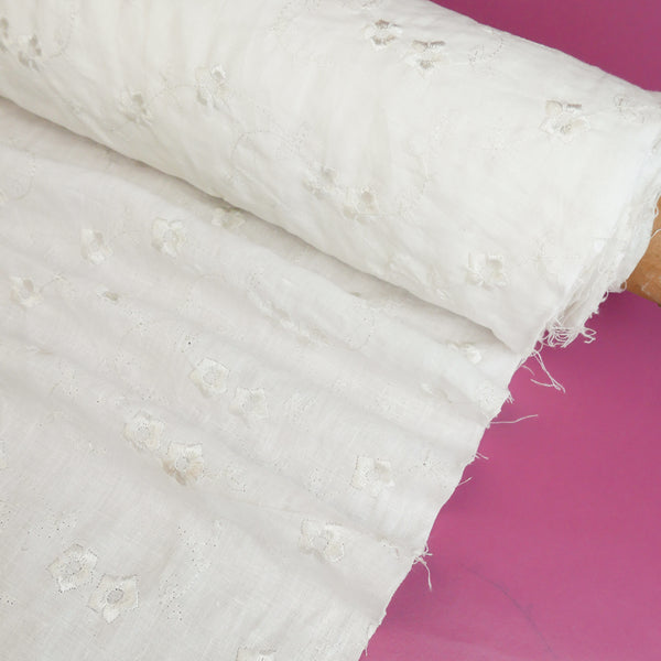 Peony - European Embroidered Linen | Snow