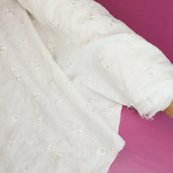 Peony - European Embroidered Linen | Snow