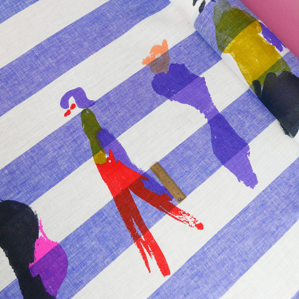 Lady - Screen-Printed Linen | Blue Stripe