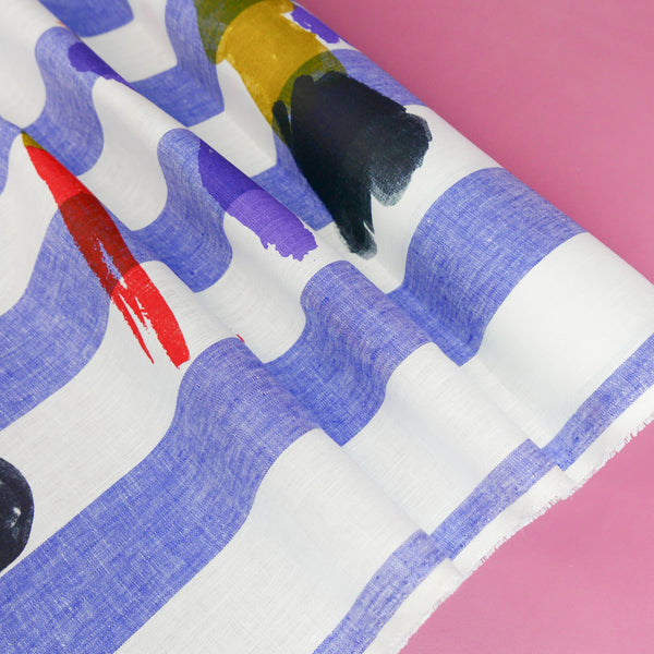 Lady - Screen-Printed Linen | Blue Stripe