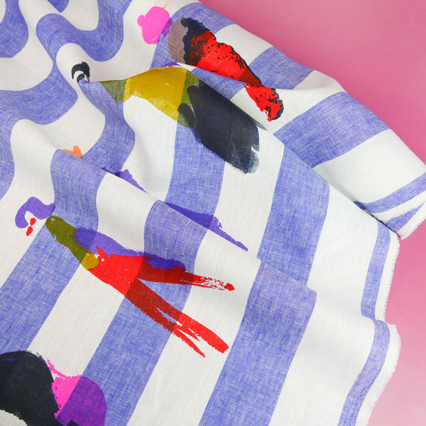 Lady - Screen-Printed Linen | Blue Stripe