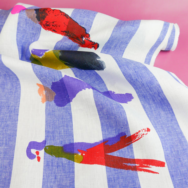 Lady - Screen-Printed Linen | Blue Stripe