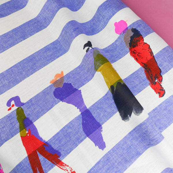 Lady - Screen-Printed Linen | Blue Stripe
