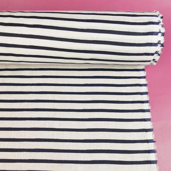 Jean-Luca - Screen-Printed Linen | Navy Stripe