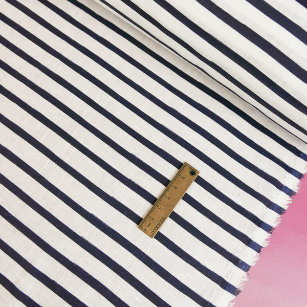 Jean-Luca - Screen-Printed Linen | Navy Stripe