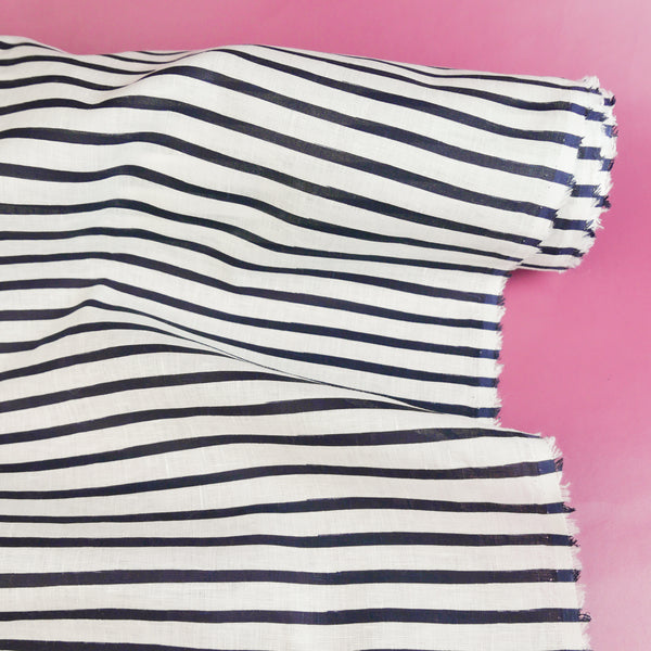 Jean-Luca - Screen-Printed Linen | Navy Stripe