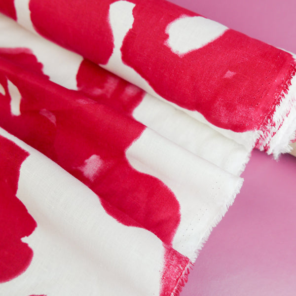 One-off Screen-Printed Linen | Crimson