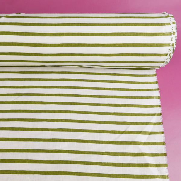 Jean-Luca - Screen-Printed Linen | Olive Stripe