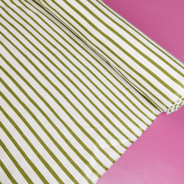 Jean-Luca - Screen-Printed Linen | Olive Stripe