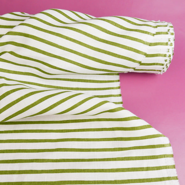 Jean-Luca - Screen-Printed Linen | Olive Stripe