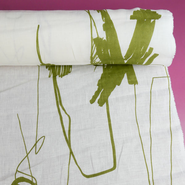 Edwin - Screen-Printed Linen | Olive Fish Scribble