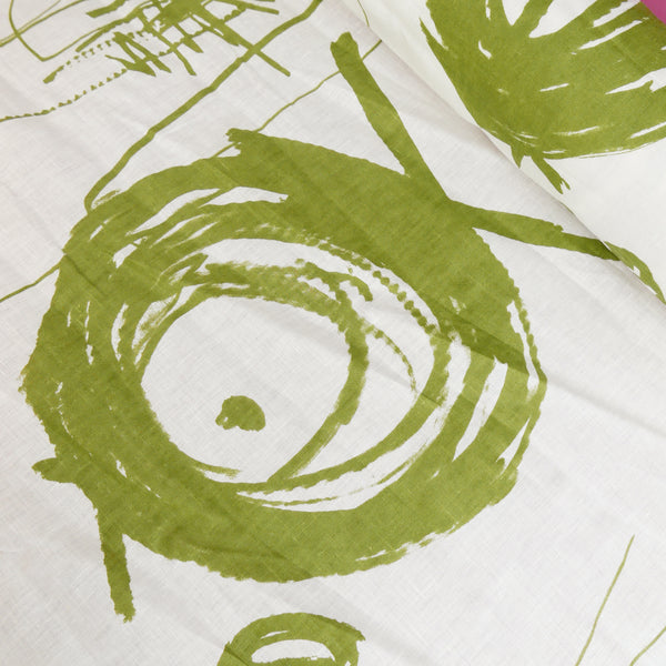 Edwin - Screen-Printed Linen | Olive Fish Scribble