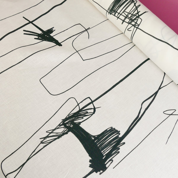 Edwin - Screen-Printed Linen | Black Scribble