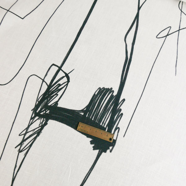 Edwin - Screen-Printed Linen | Black Scribble