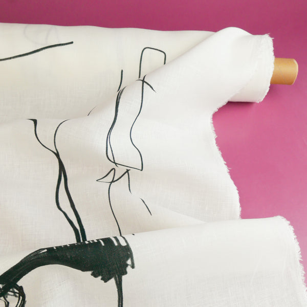 Edwin - Screen-Printed Linen | Black Scribble