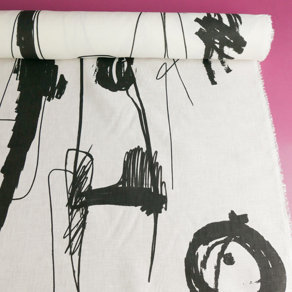 Edwin - Screen-Printed Linen | Black Fish Scribble
