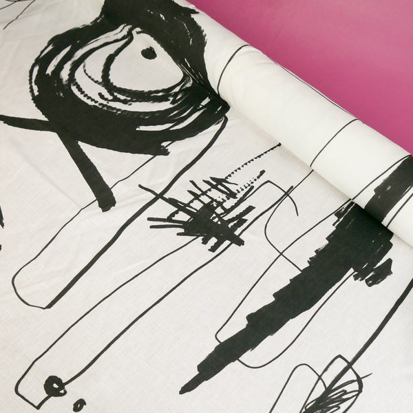 Edwin - Screen-Printed Linen | Black Fish Scribble