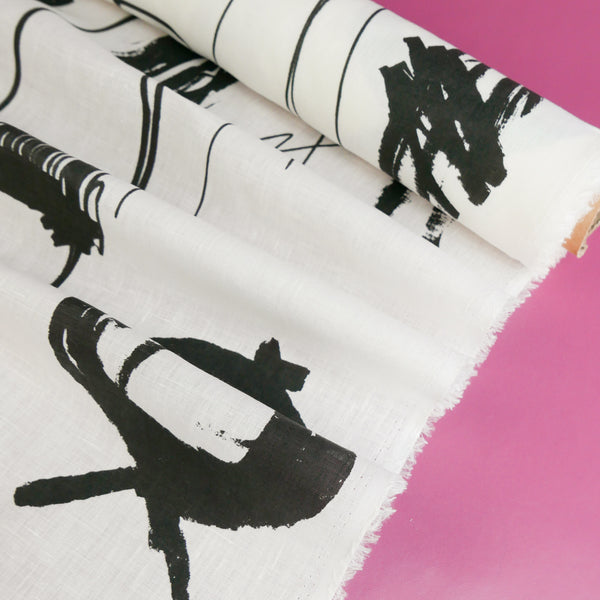 Edwin - Screen-Printed Linen | Black Fish Scribble