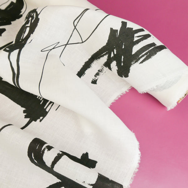 Edwin - Screen-Printed Linen | Black Fish Scribble