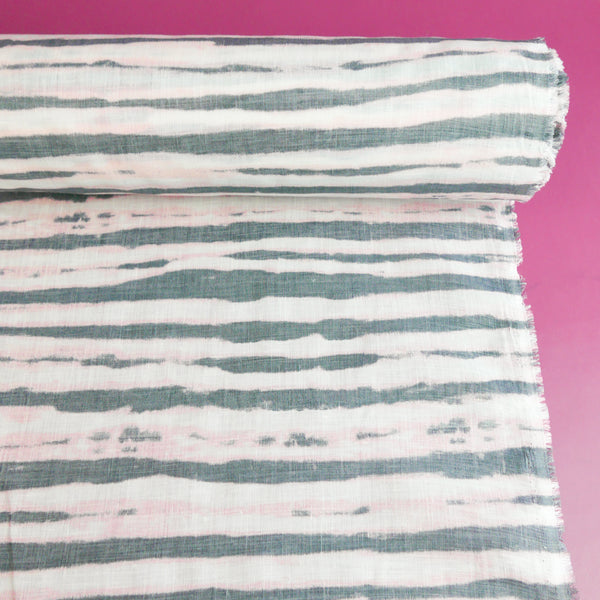 Tima - Screen-Printed Linen | Charcoal Stripe