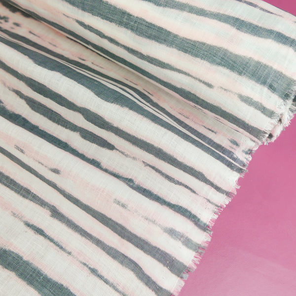 Tima - Screen-Printed Linen | Charcoal Stripe