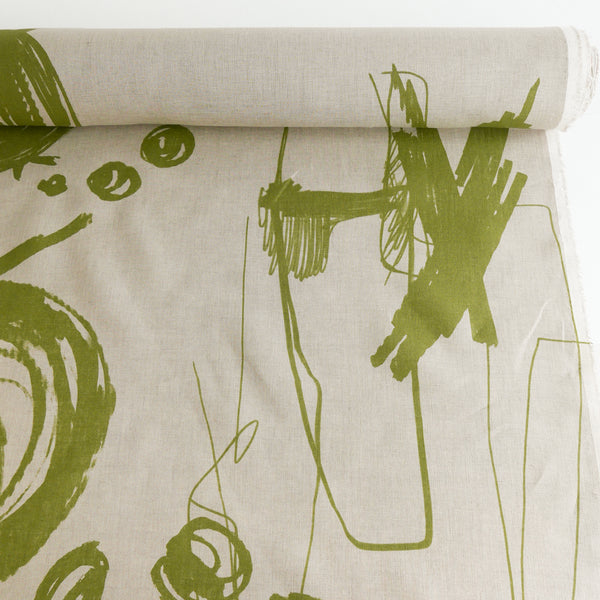 Edwin - Screen-Printed Linen | Natural Fish Scribble