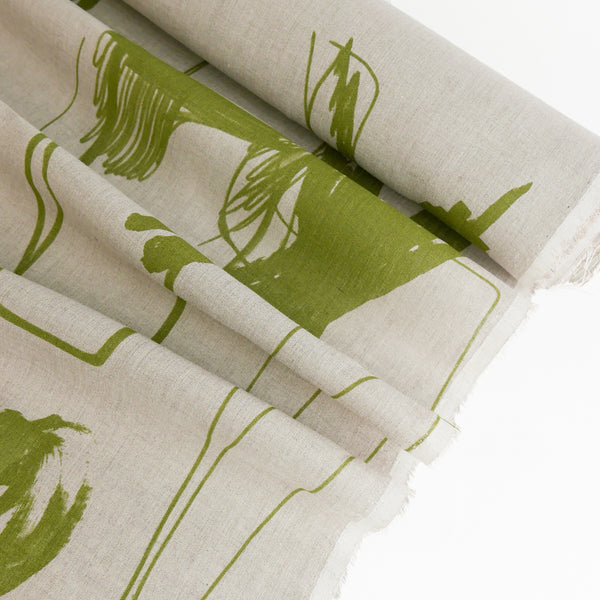 Edwin - Screen-Printed Linen | Natural Fish Scribble