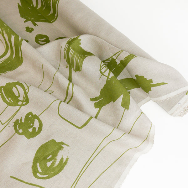 Edwin - Screen-Printed Linen | Natural Fish Scribble