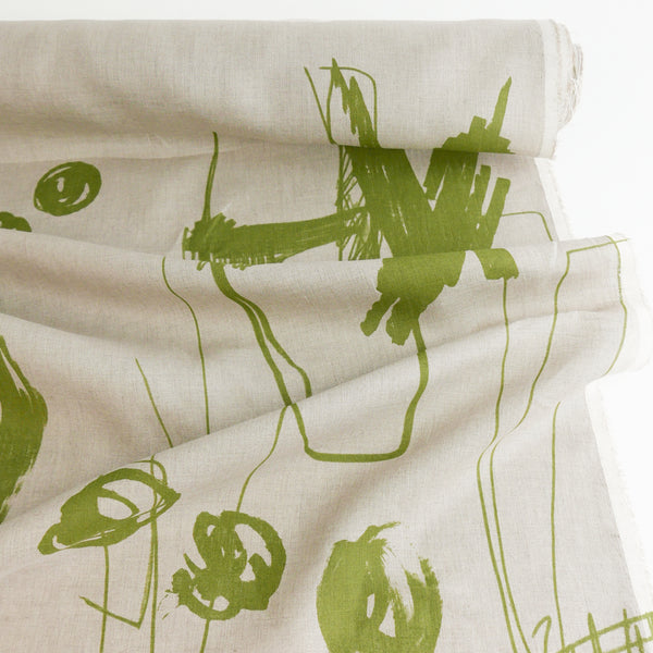 Edwin - Screen-Printed Linen | Natural Fish Scribble