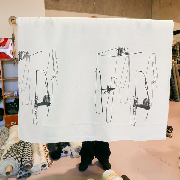 Edwin - Screen-Printed Linen | Black Scribble