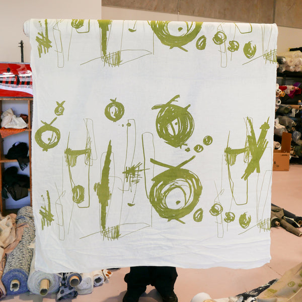 Edwin - Screen-Printed Linen | Olive Fish Scribble