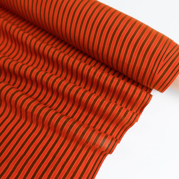 Indian Printed Silk Crepe De Chine | Vermillion Stripe