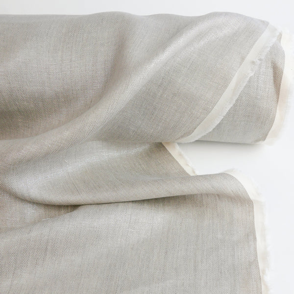 Ramona - European Foiled Linen | Delustered Silver Chevron