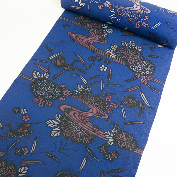 Japanese Kimono Silk Chirimen Crepe | Egyptian Blue