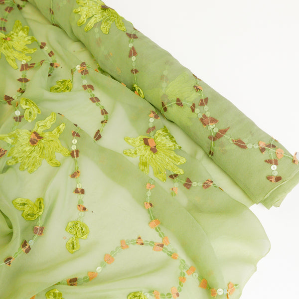 Indian Embroidered Silk Georgette | Key lime (LAST CUT)