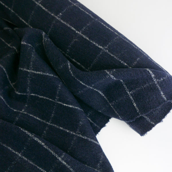Italian Heavy Knitted Wool - Navy Plaid